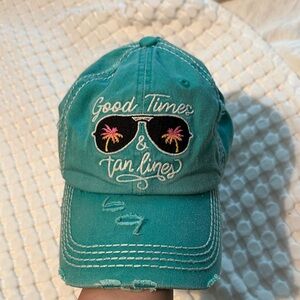 Teal Embroidered Cap with Sunglasses Design